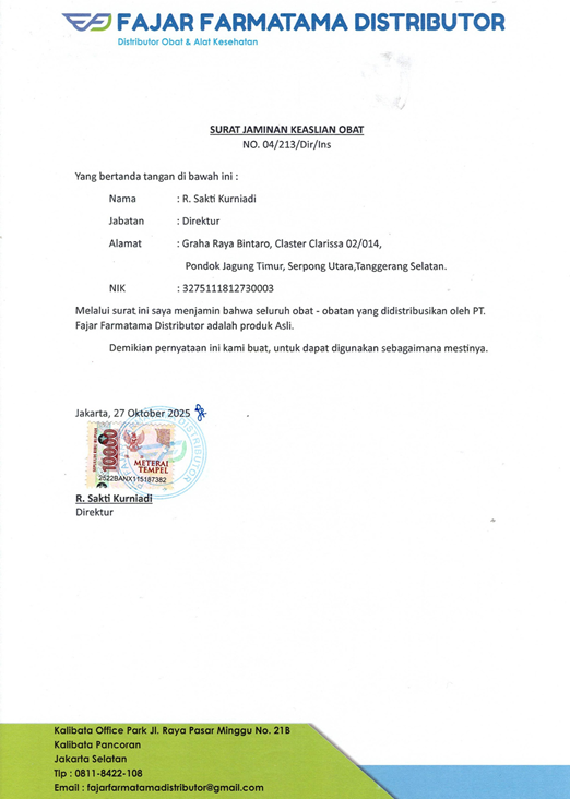 Surat Jaminan Keaslian Obat