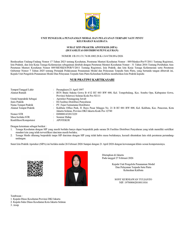 Surat Izin Praktek Apoteker PBF
